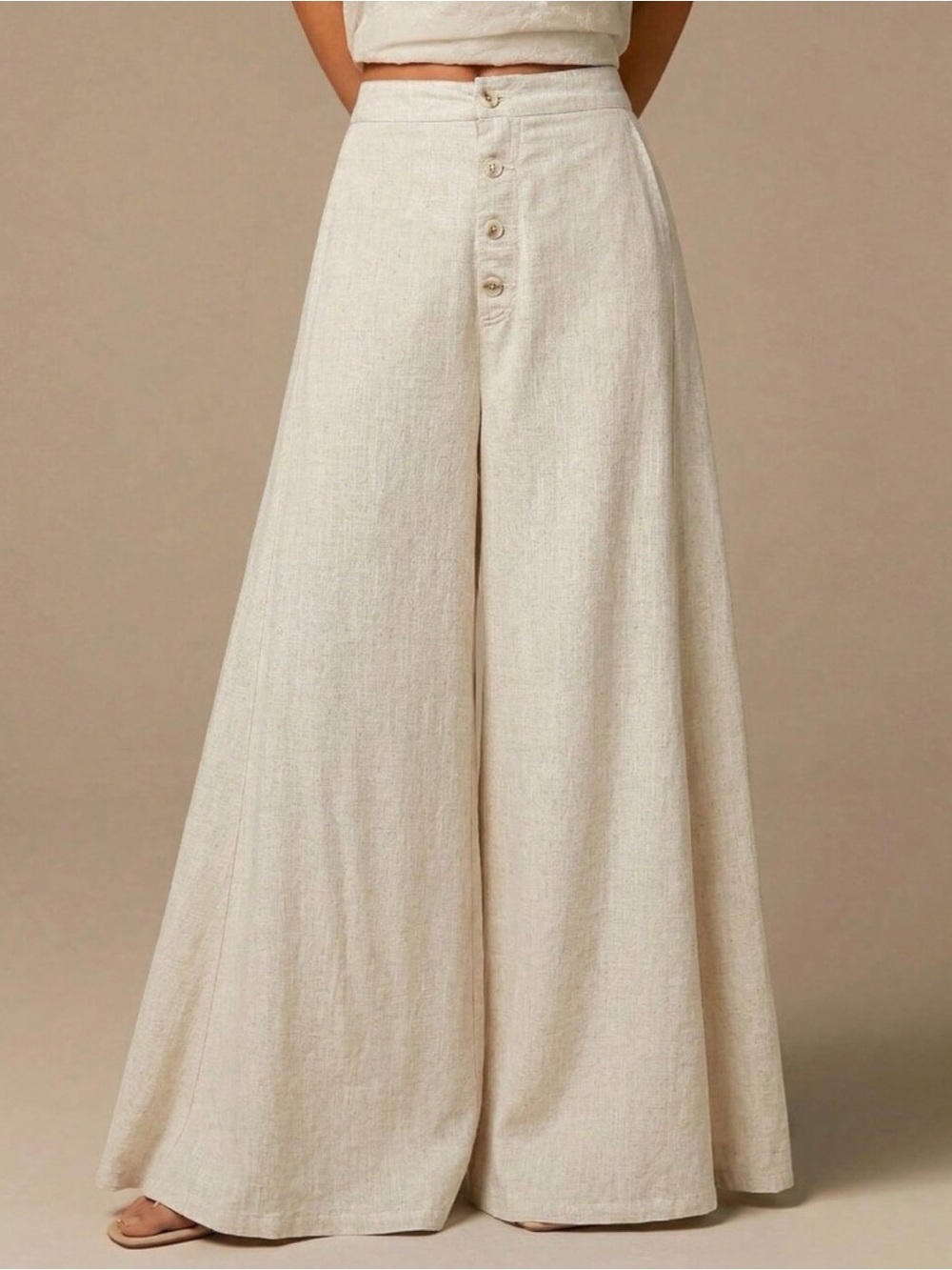 Apricot Casual Women's Oversized Palazzo Wide Leg Linen Trousers
